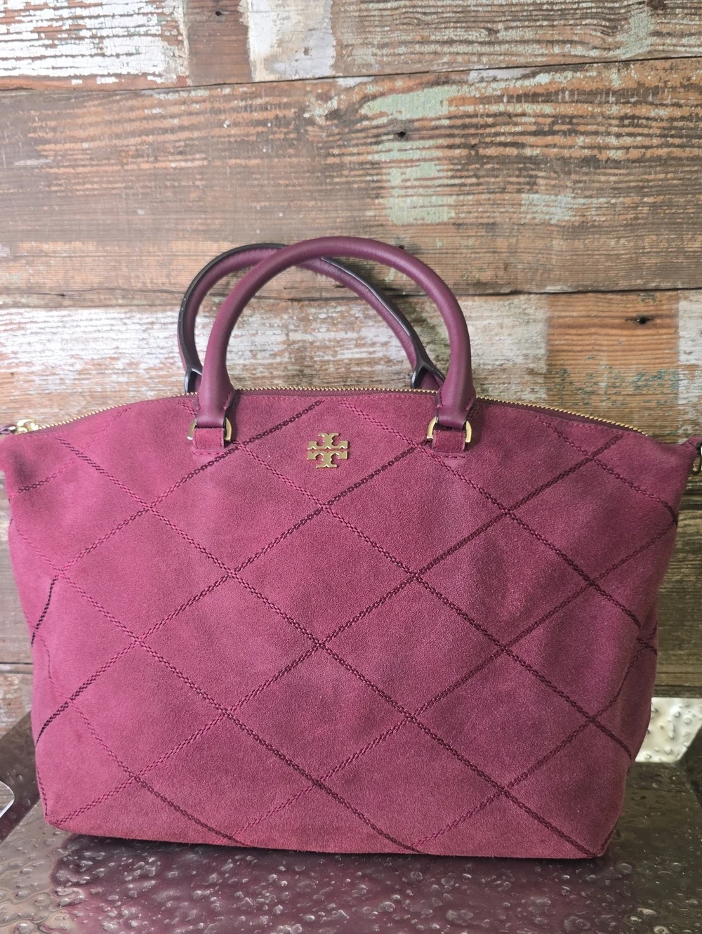 Tory Burch Frida Stitched Suede Satchel, EUC